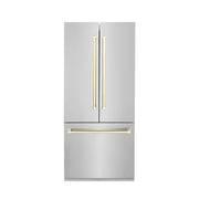 ZLINE 36” Autograph 19.6 cu. ft. 2-Door Bottom Freezer Fridge Water/Ice Dispenser Stainless Steel Gold Accents RBIVZ-304-36-G