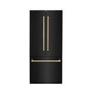 ZLINE 36" Autograph 19.6 cu. ft. 3-Door French Door Fridge Water/Ice Dispenser Black Stainless Steel Champagne Bronze Accents RBIVZ-BS-36-CB