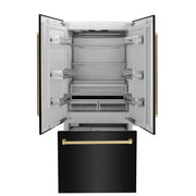ZLINE 36" Autograph 19.6 cu. ft. 3-Door French Door Fridge Water/Ice Dispenser Black Stainless Steel Champagne Bronze Accents RBIVZ-BS-36-CB