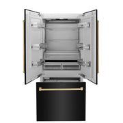 ZLINE 36" Autograph 19.6 cu. ft. 3-Door French Door Fridge Water/Ice Dispenser Black Stainless Steel Gold Accents RBIVZ-BS-36-G