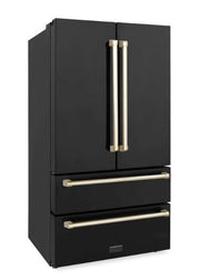 ZLINE 36" Autograph 22.5 cu. Ft French Door Refrigerator with Ice Maker Black Stainless Steel with Gold Accents RFMZ-36-BS-G