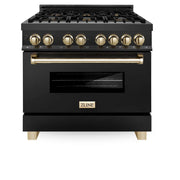 ZLINE 36" Autograph Dual Fuel Range, Black Stainless, Gold, RABZ-36-G