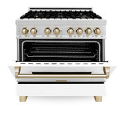 ZLINE 36" Autograph Dual Fuel Range, DuraSnow, White door, RASZ-WM-36-CB