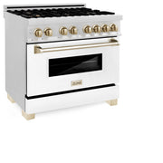 ZLINE 36" Autograph Dual Fuel Range, DuraSnow, White door, RASZ-WM-36-CB