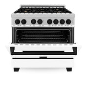 ZLINE 36" Autograph Dual Fuel Range, White Door, RAZ-WM-36-MB