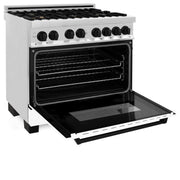 ZLINE 36" Autograph Dual Fuel Range, White Door, RAZ-WM-36-MB