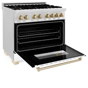ZLINE 36" Autograph Edition Dual Fuel Range, White Door, RAZ-WM-36-G