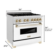 ZLINE 36" Autograph Edition Dual Fuel Range, White Door, RAZ-WM-36-G