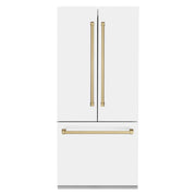 ZLINE Autograph Edition French Door Refrigerator, Internal Water, Ice Dispenser, White Matte, Champagne Bronze Accents RBIVZ-WM