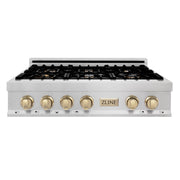 ZLINE 36" Autograph Edition Rangetop, DuraSnow, Gold Accent, RTSZ-36-G