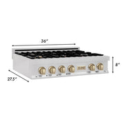 ZLINE 36" Autograph Edition Rangetop, DuraSnow, Gold Accent, RTSZ-36-G