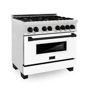 ZLINE 36" Autograph, Range, Dual Fuel, White door, RASZ-WM-36-MB