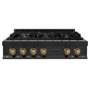 ZLINE 36" Autograph Rangetop, Black Stainless, Gold Accents, RTBZ-36-CB