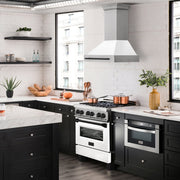ZLINE 36" Autograph Stainless Wall Range Hood, White, Black accents, 8654STZ-WM36-MB