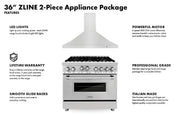 ZLINE 36" Bundle Range RA36 & Wall Range Hood KB-36, 2KP-RARH36