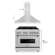 ZLINE 36" Bundle Range RA36 & Wall Range Hood KB-36, 2KP-RARH36