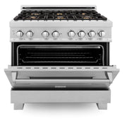 ZLINE 36" Dual Fuel Range, DuraSnow, Stainless, Brass Burners, RAS-SN-BR-36