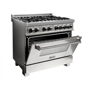 ZLINE 36" Dual Fuel Range, Snow Stainless, Snow Stainless Door, RAS-SN-36