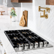 ZLINE 36" Gas Cooktop with 6 Gas Brass Burners and Black Porcelain Top RC-BR-36-PBT