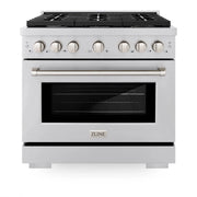 ZLINE 36 In. Gas Range, Stainless Steel w/ Brass Burners, SGR-BR-36
