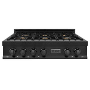 ZLINE 36" Porcelain Rangetop, Black Stainless, Brass Burners,RTB-BR-36
