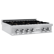 ZLINE 36" Porcelain Rangetop, DuraSnow®, 6 Brass Burners, RTS-BR-36