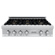ZLINE 36" Porcelain Rangetop, DuraSnow®, 6 Brass Burners, RTS-BR-36