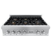 ZLINE 36" Porcelain Rangetop, DuraSnow®, 6 Brass Burners, RTS-BR-36