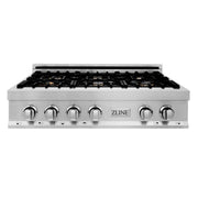 ZLINE 36" Porcelain Rangetop With 6 Gas Brass Burners, RT-BR-36