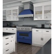 ZLINE 36" Professional Dual Fuel Range in Snow Stainless, Blue Gloss Door, RAS-BG-36