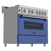 ZLINE 36" Professional Dual Fuel Range, Snow Stainless, Blue Matte Door, RAS-BM-36