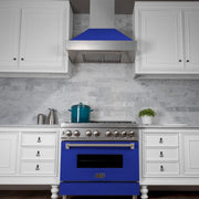 ZLINE 36" Professional Dual Fuel Range, Snow Stainless, Blue Matte Door, RAS-BM-36