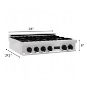 ZLINE 36" Rangetop, DuraSnow Stainless, MatteBlack Accents, RTSZ-36-MB
