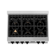 ZLINE 36" Rangetop, DuraSnow Stainless, MatteBlack Accents, RTSZ-36-MB