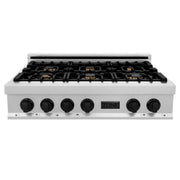 ZLINE 36" Rangetop, DuraSnow Stainless, MatteBlack Accents, RTSZ-36-MB