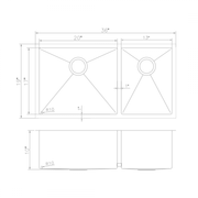 ZLINE 36" Undermount Double Bowl Sink in Stainless Steel, SR60D-36