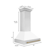 ZLINE 36"Stainless Steel Range Hood, White Matte Shell, 8654STZ-36-CB