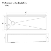 ZLINE 45" Undermount Single Bowl, Sink Stainless Steel, SLS-45