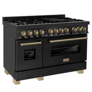ZLINE 48" Autograph Dual Fuel Range, Black Stainless, Gold, RABZ-48-G