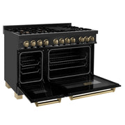 ZLINE 48" Autograph Dual Fuel Range, Black Stainless, Gold, RABZ-48-G