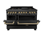 ZLINE 48" Autograph Dual Fuel Range, Black Stainless, Gold, RABZ-48-G