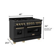 ZLINE 48" Autograph Dual Fuel Range, Black Stainless, Gold, RABZ-48-G