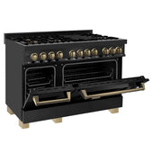 ZLINE 48" Autograph Dual Fuel Range, Black Stainless, Gold, RABZ-48-G