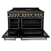 ZLINE 48" Autograph Dual Fuel Range, Black Stainless, Gold, RABZ-48-G