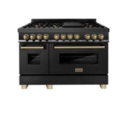 ZLINE 48" Autograph Dual Fuel Range, Black Stainless, Gold, RABZ-48-G