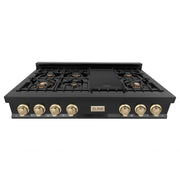 ZLINE 48" Autograph Rangetop, Black Stainless, Gold Accents, RTBZ-48-G