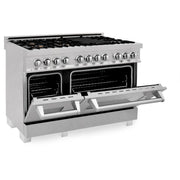 ZLINE 48" Dual Fuel Range, DuraSnow Stainless, Brass Burners, RAS-SN-BR-48