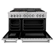 ZLINE 48" Dual Fuel Range, DuraSnow Stainless, Brass Burners, RAS-SN-BR-48