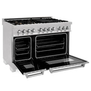 ZLINE 48" Dual Fuel Range, DuraSnow Stainless, Brass Burners, RAS-SN-BR-48