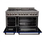 ZLINE 48" Dual Fuel Range in Snow Stainless, Blue Gloss Door, RAS-BG-48